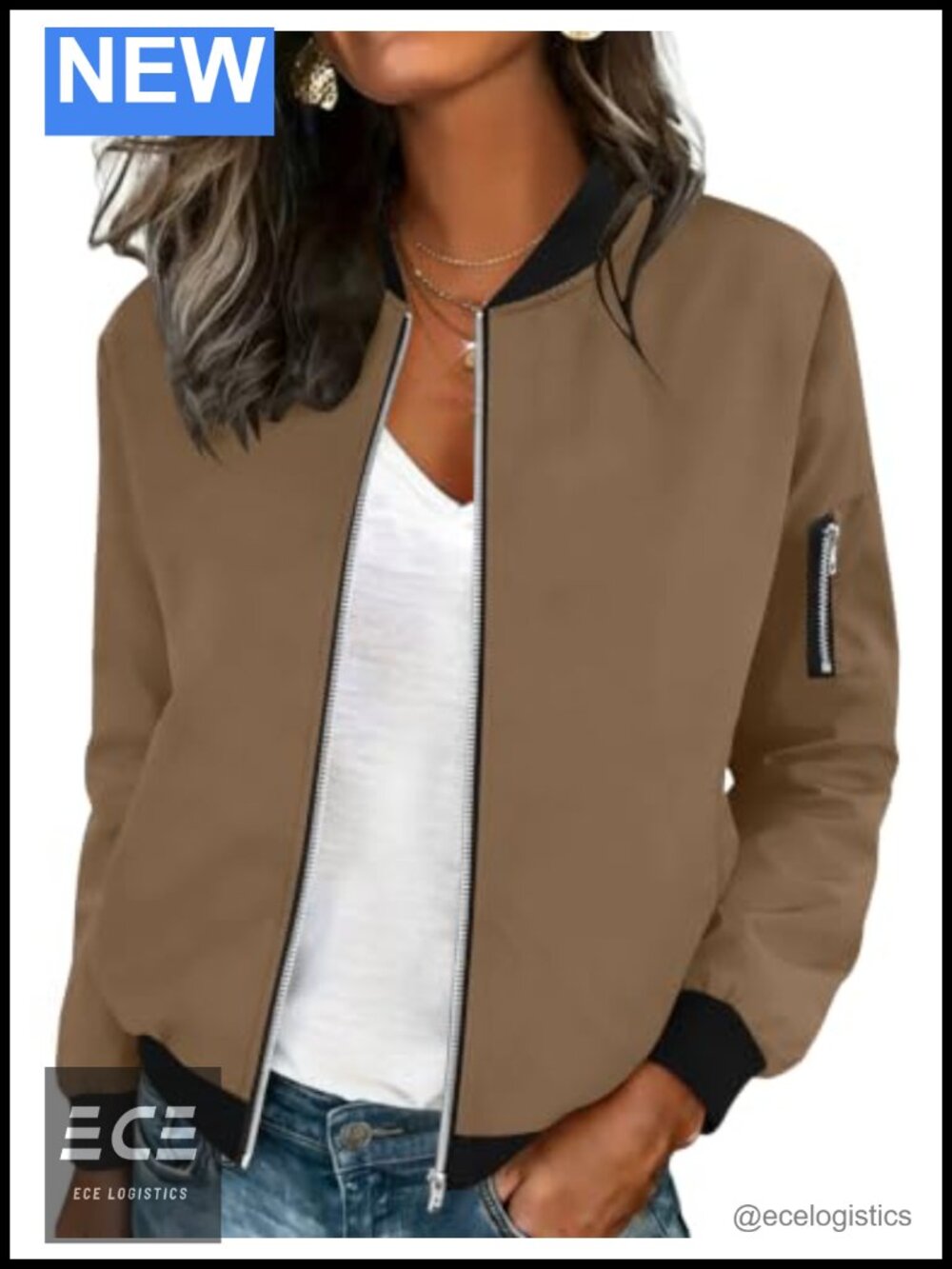 HOTOUCH Women's Lightweight Zip Up Bomber Jacket Casual Coat with Pockets